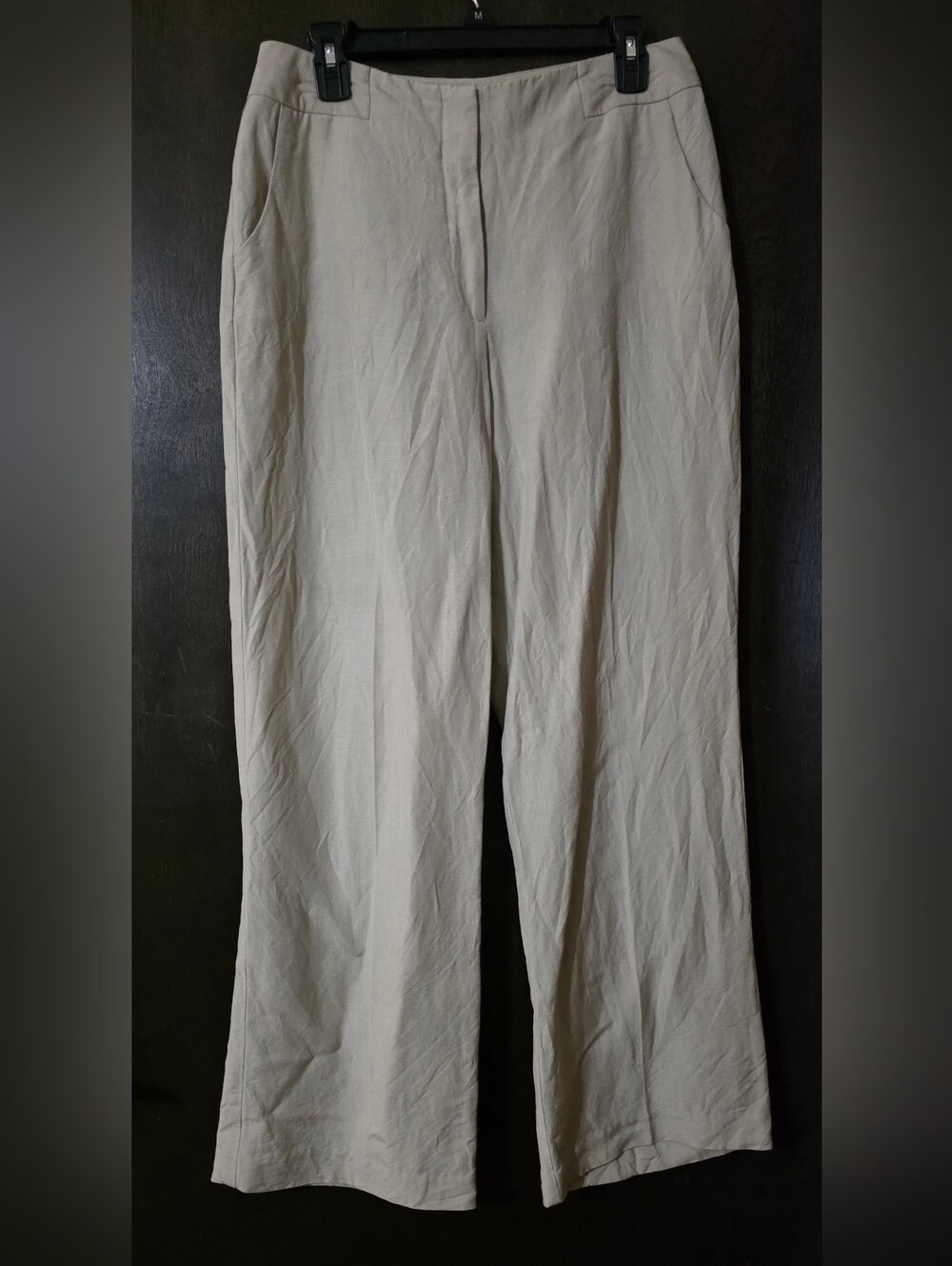 East 5th Linen Beige Wide-Leg Flare Boot-cut Flat Front Chinos Women's Size 8